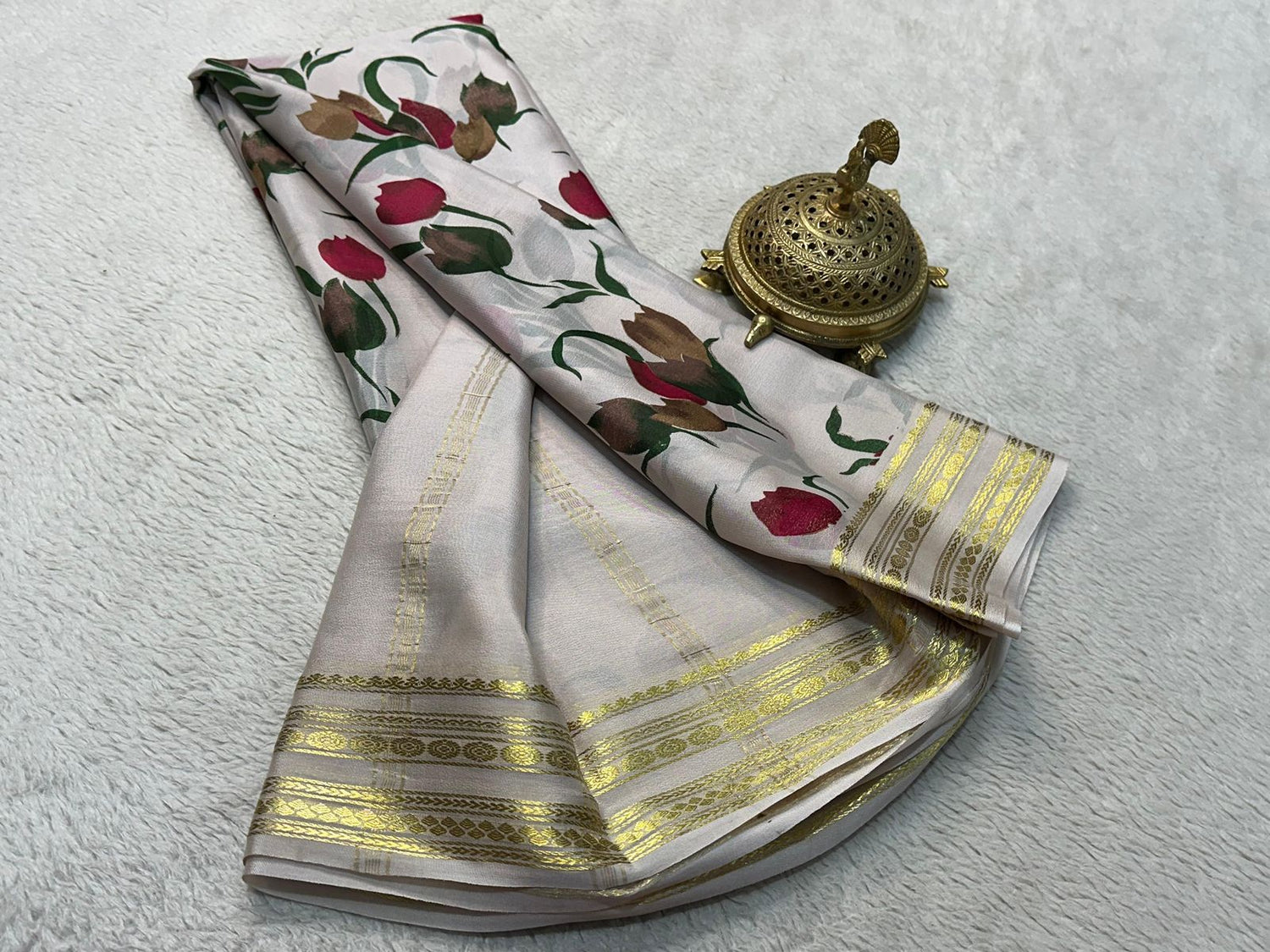 Premium Mysore Crepe Silk Printed Saree Ideal For Wedding And Cultural Events