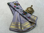 Occasion Wear Fancy Saree In Pure Mysore Crepe Silk With Traditional Print Work