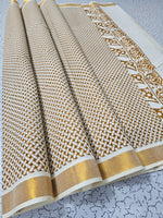 Ethnic Southloom Style Kerala Saree In Off White With Cotton Linen Fabric And Print