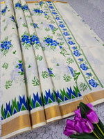 Kerala Linen Sarees: Printed Pallu, Beautiful Borders