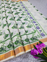 Kerala Elegance: Printed Pallu & Linen Saree Combo