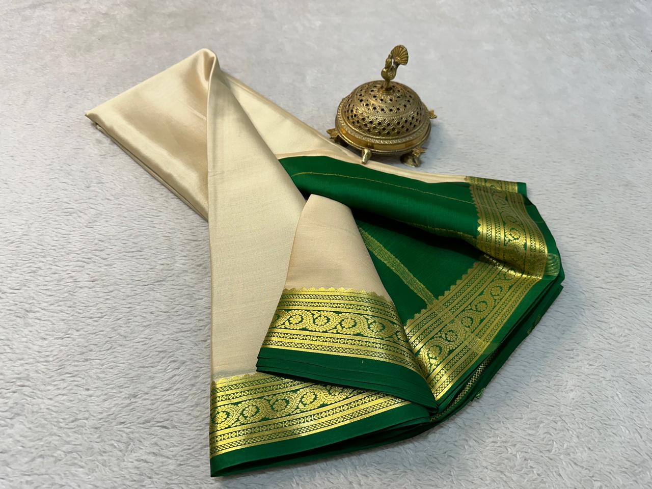Pure Mysore Rich Pallu Soft Silk off white saree