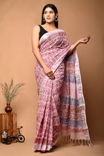 Exquisite Printed Linen Saree Set Traditional Style With Modern Blouse