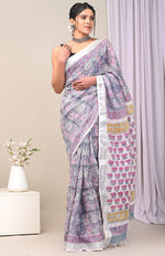 Classy Traditional Linen Saree With Vibrant Prints Festive Blouse Match