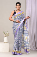 White Pure Linen Festive Saree With Elegant Blouse For Special Events