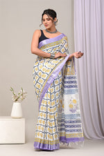 Traditional Linen Saree With Printed Detail And Fashion Forward Blouse Design