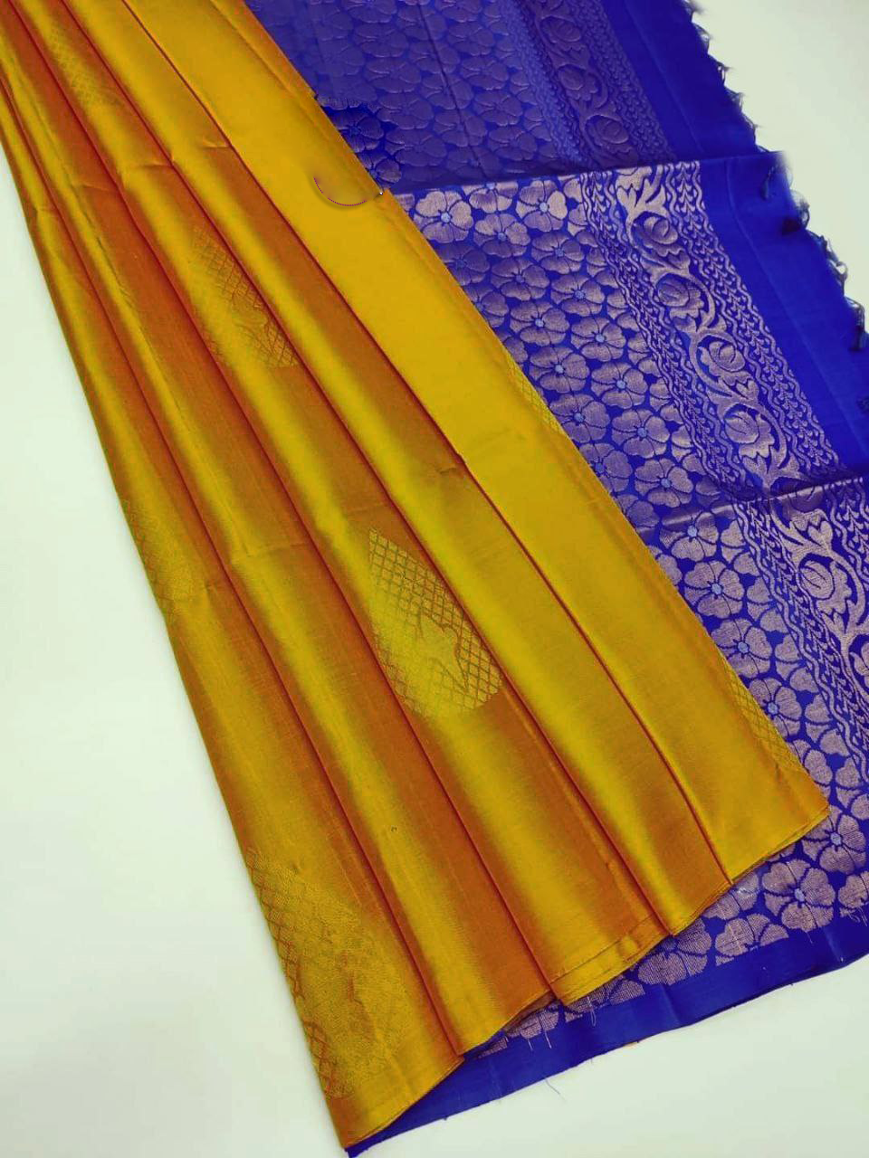Luxury Yellow Kanchipuram Silk Saree Traditional Art In Weaving