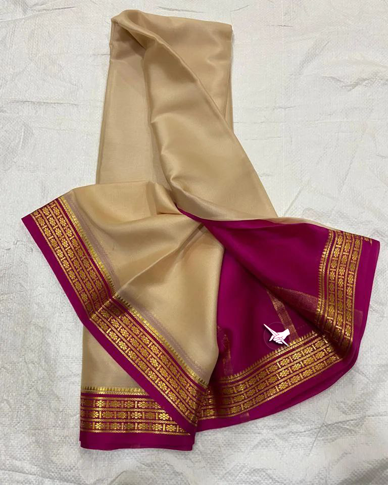 Soft Silk Brown And Pink Mysore Saree With Zari Border And Latest Blouse Fabric