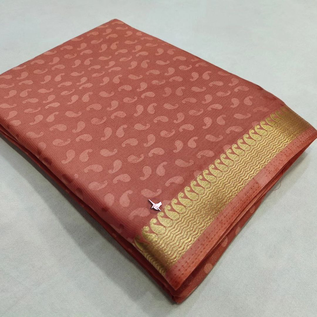 Zari Highlighted Rose Gold Traditional Soft Silk Saree With Coordinated Blouse