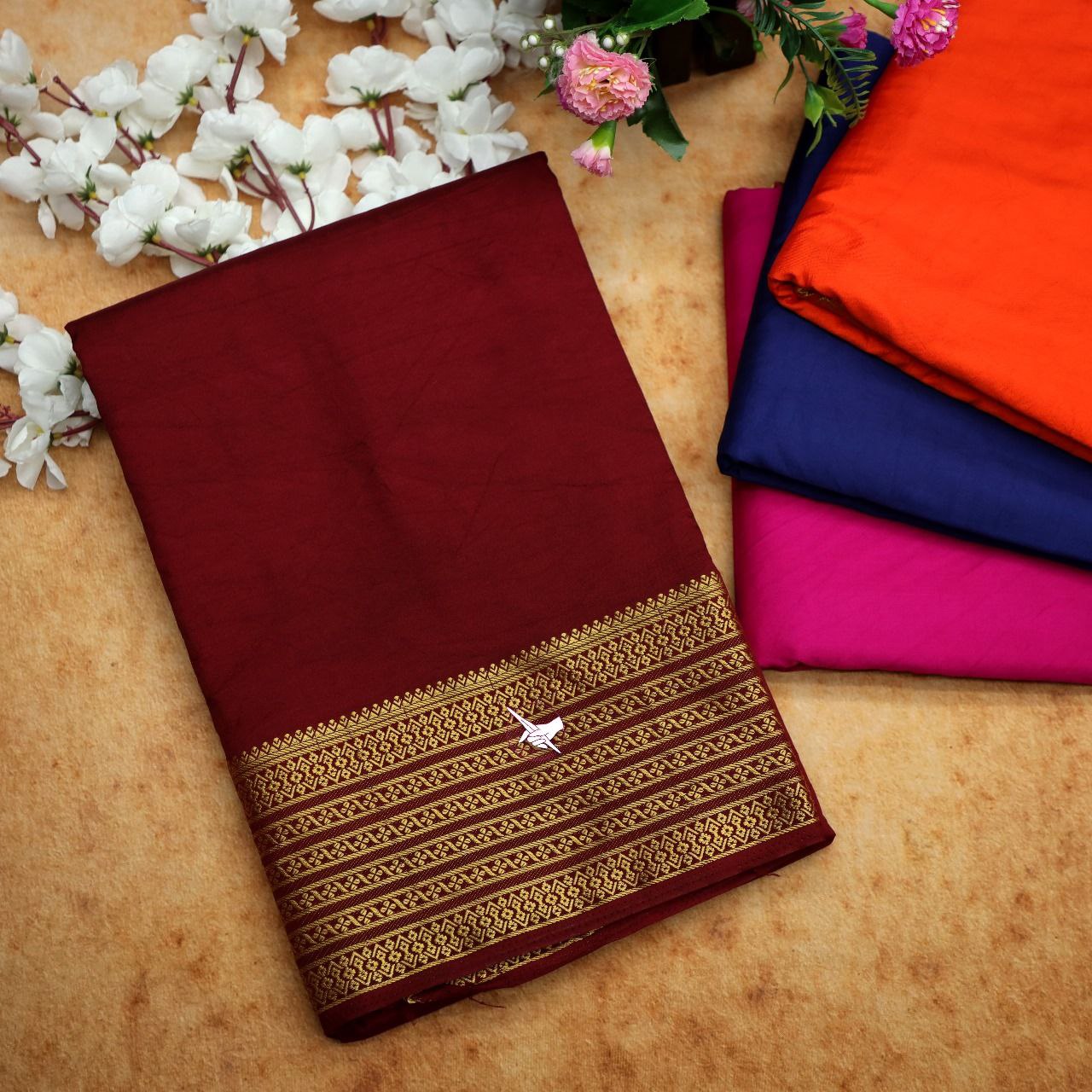 Chic Maroon Mysore Silk Saree With Subtle Zari Border And Stylish Blouse Fabric