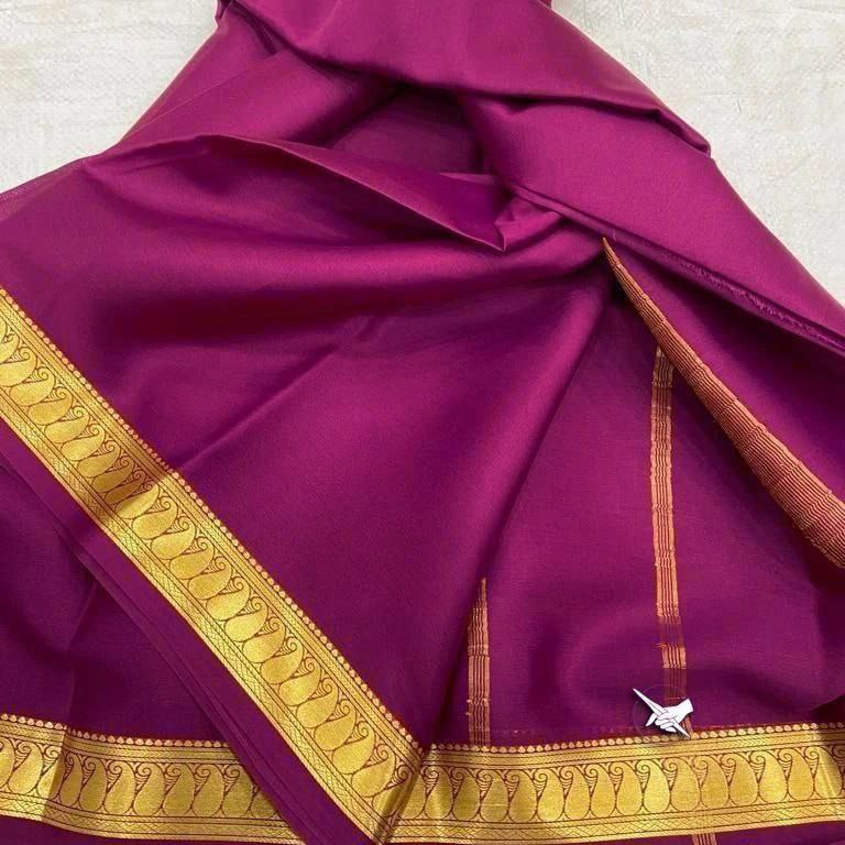 Refined Light Purple Plain Mysore Silk Saree With Unstitched Party Blouse