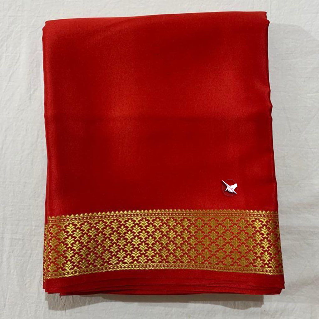 Ethnic Red Mysore Silk Plain Saree With Rich Zari And Fashion Blouse