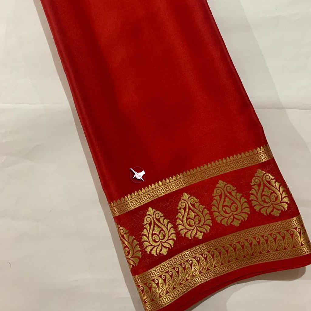 Traditional Orange Mysore Silk Saree With Trendy Blouse Material And Zari Detail