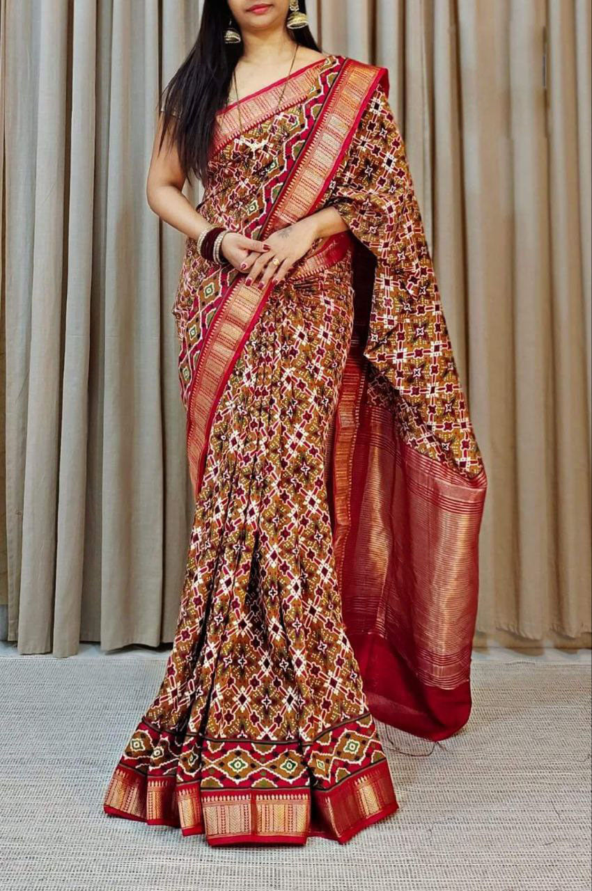 Designer Handloom Pochampalli Style Soft Silk Saree With Digital Prints