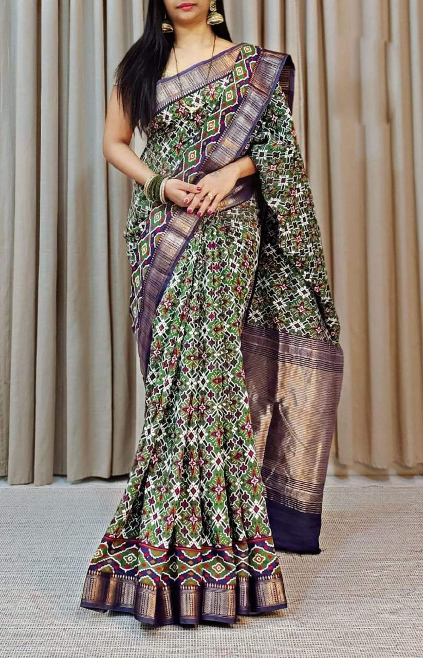 Soft Silk Saree With Printed Pochampalli Design And Handloom Elegance