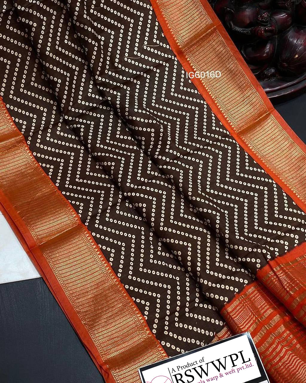 Contemporary Brown Ikat Digital Print Saree In Soft Silk Fabric