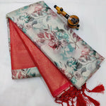 Modern Grey Digital Print Saree In Soft Silk Fabric