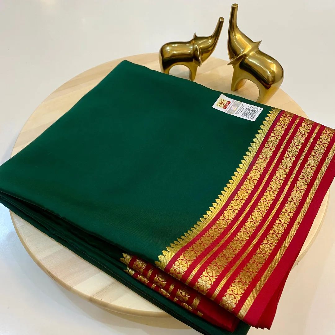 Beautiful Pure Mysore silk sarees having elegant contrast border