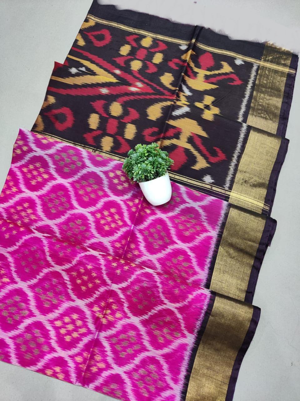 Pure Soft Silk Saree With Ethnic Pochampally Ikkat Weave