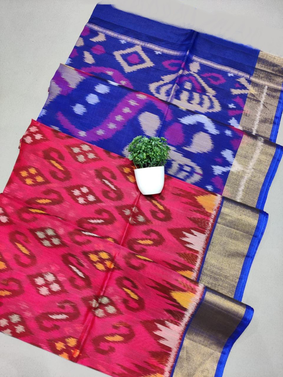 Vibrant Ikkat Print Saree In Soft Silk For Traditional Wear