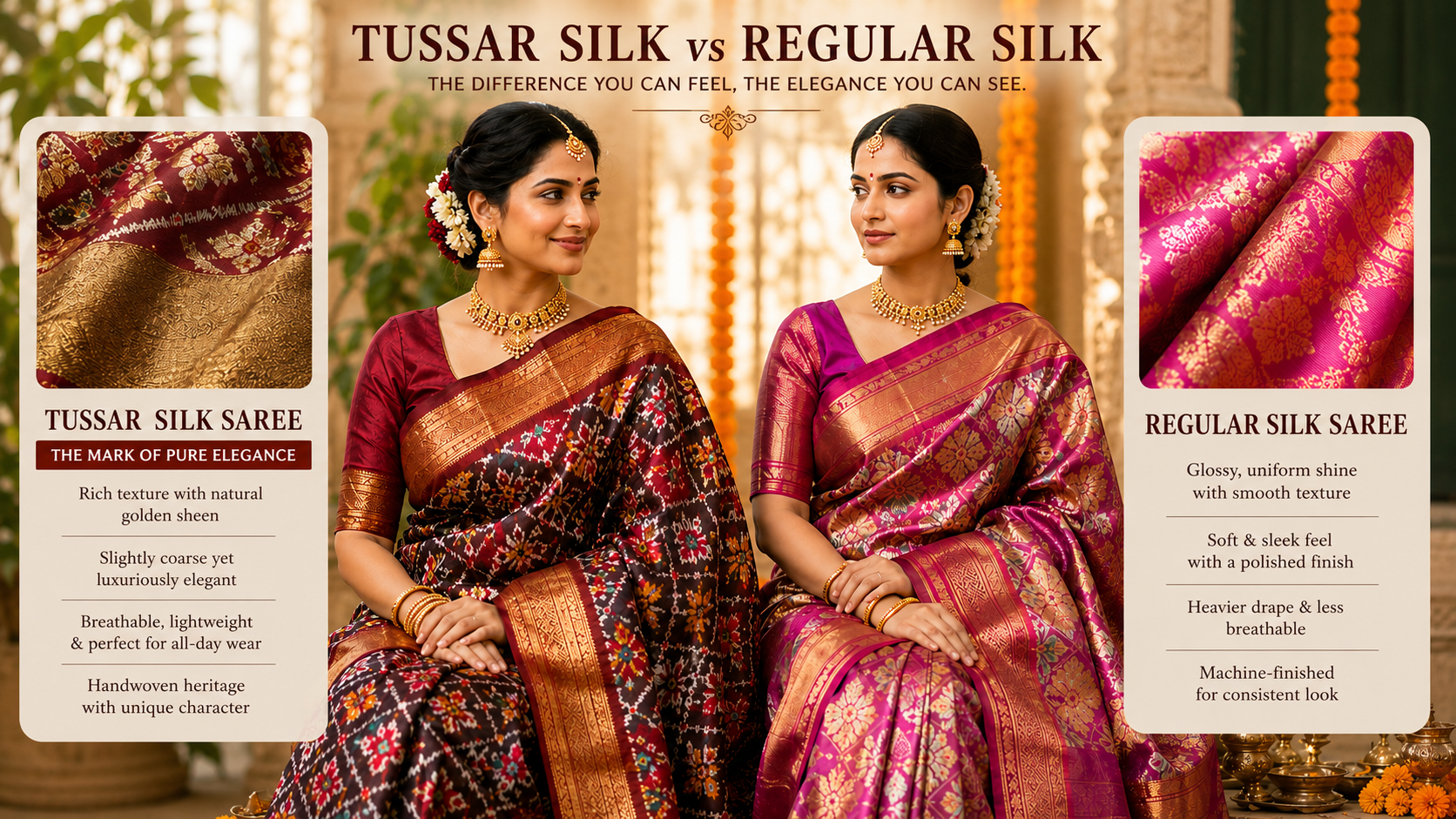 What Makes Tussar Silk Sarees Different from Regular Silk Sarees?