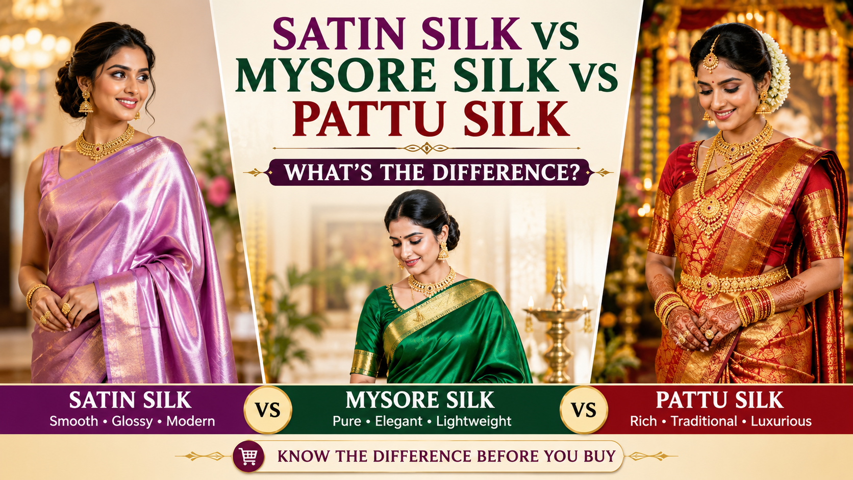 Satin Silk vs Mysore Silk vs Pattu Silk saree comparison guide
