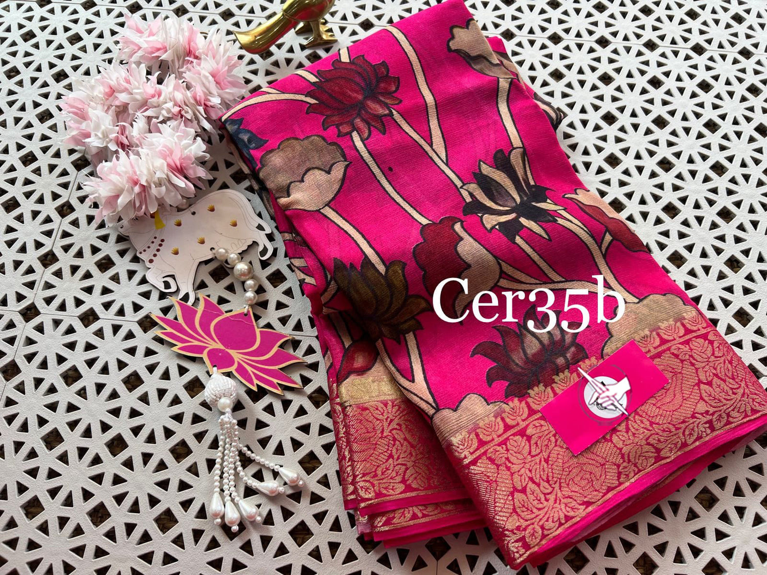 Simple Yet Stunning Pink Soft Silk Saree With Printed Design For Celebrations