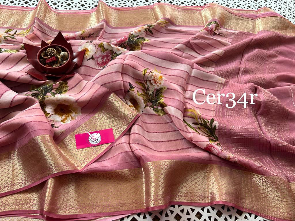 Chic Pink Traditional Soft Silk Saree With Digital Designs For Daily Use