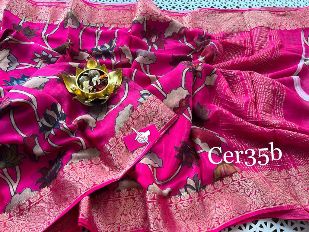 Simple Yet Stunning Pink Soft Silk Saree With Printed Design For Celebrations