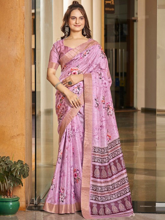 Pink Festive Soft Art Silk Saree Pure Pattu Print For Wedding Events