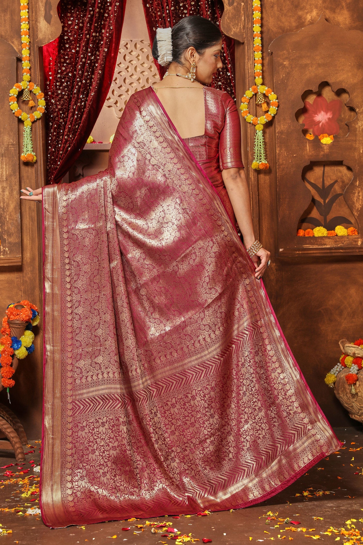 Ethnic Ceremony Wear Brocade Zari Silk Saree