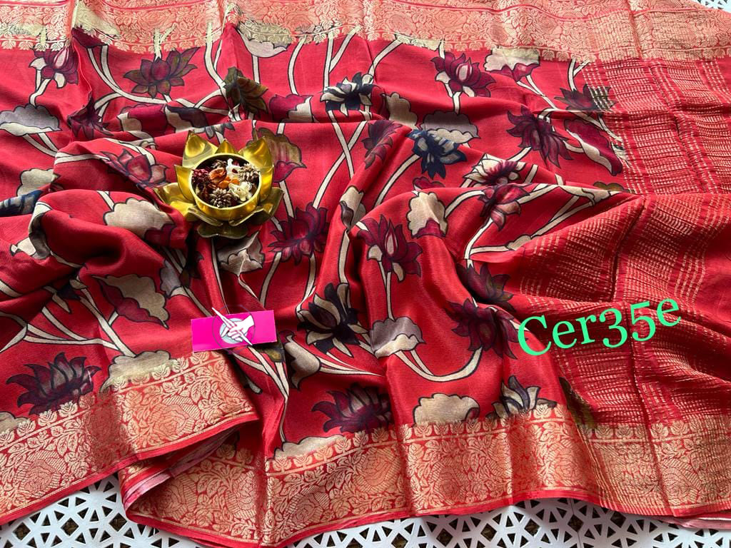 Elegant Red Soft Silk Digital Printed Saree For Everyday Traditional Look