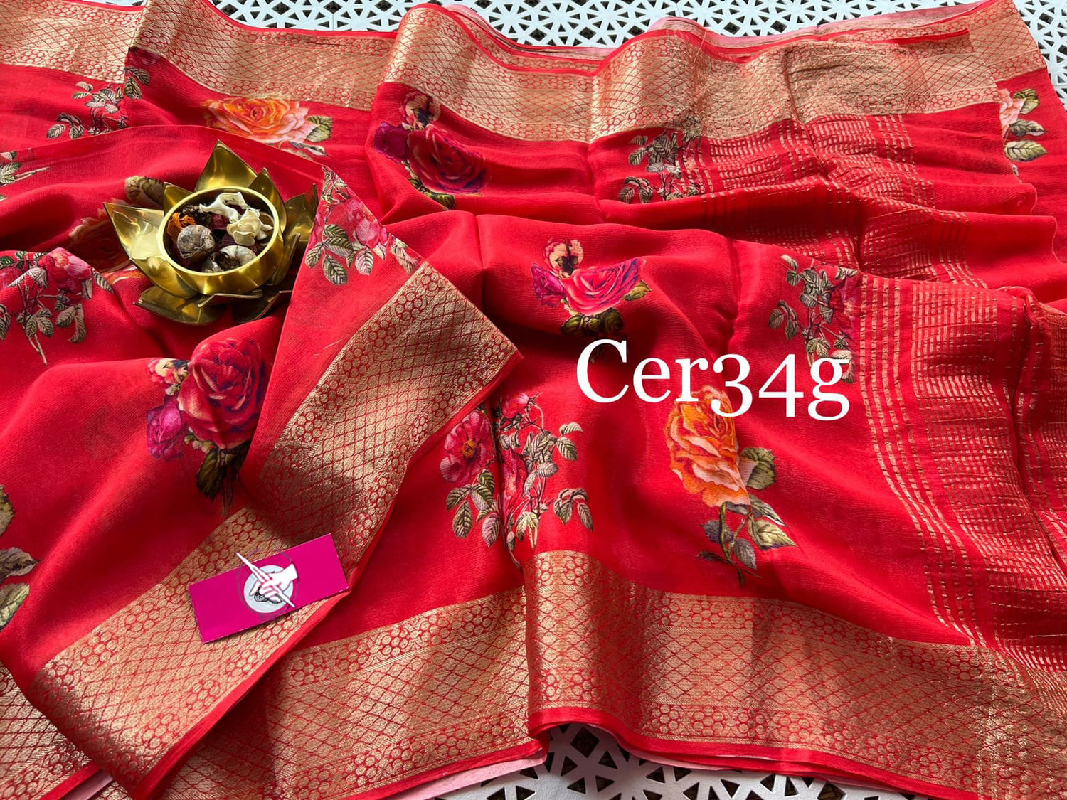 Trendy Red Soft Silk Saree With Ethnic Digital Prints For Daily Elegance