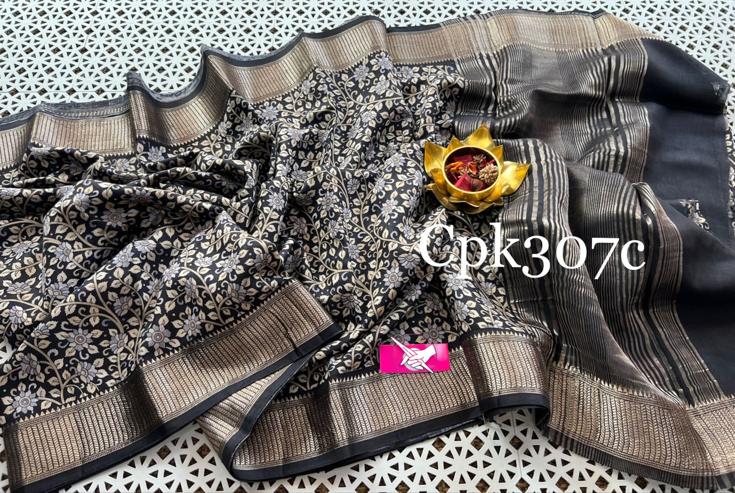 Handwoven Black Tussar Silk Saree With Intricate Zari Work