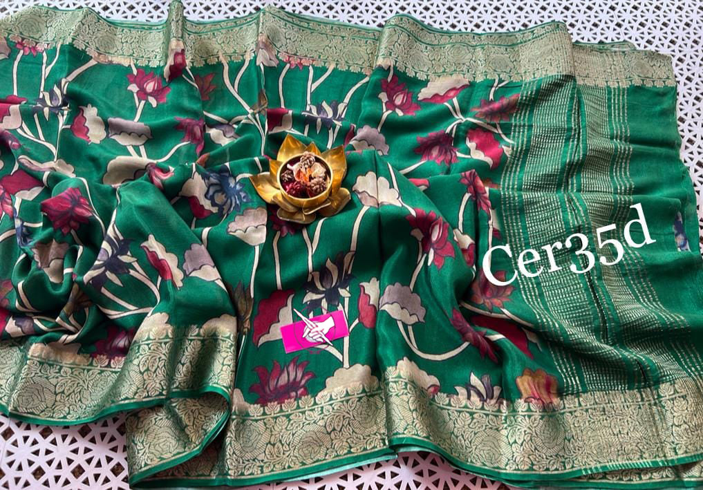 Designer Inspired Soft Silk Saree With Subtle Digital Art