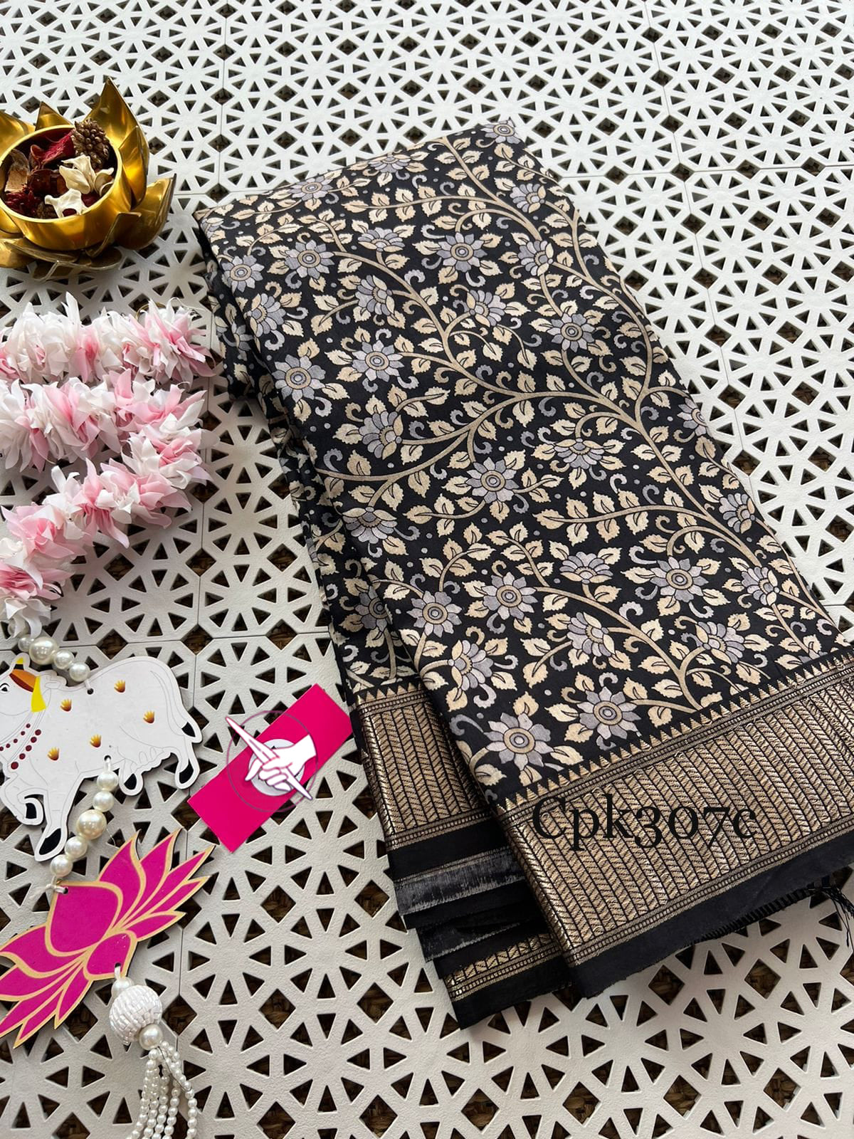 Handwoven Black Tussar Silk Saree With Intricate Zari Work