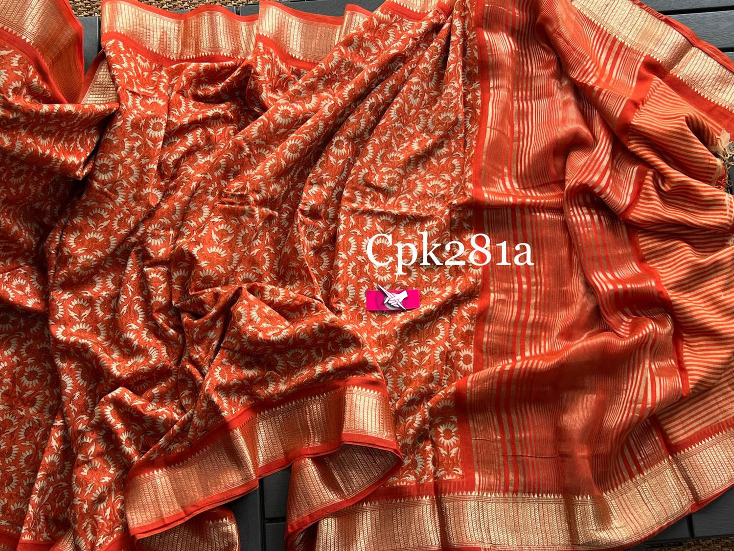 Vibrant Orange Soft Silk Saree With Artistic Digital Design And Fancy Edge