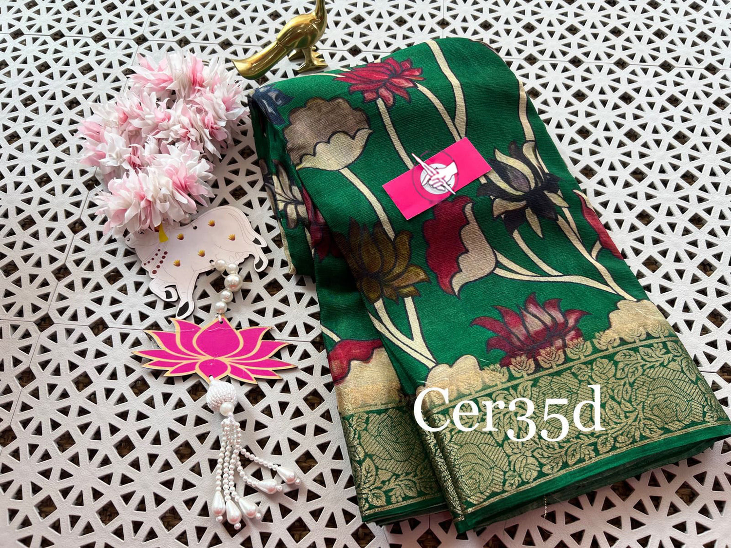 Designer Inspired Soft Silk Saree With Subtle Digital Art