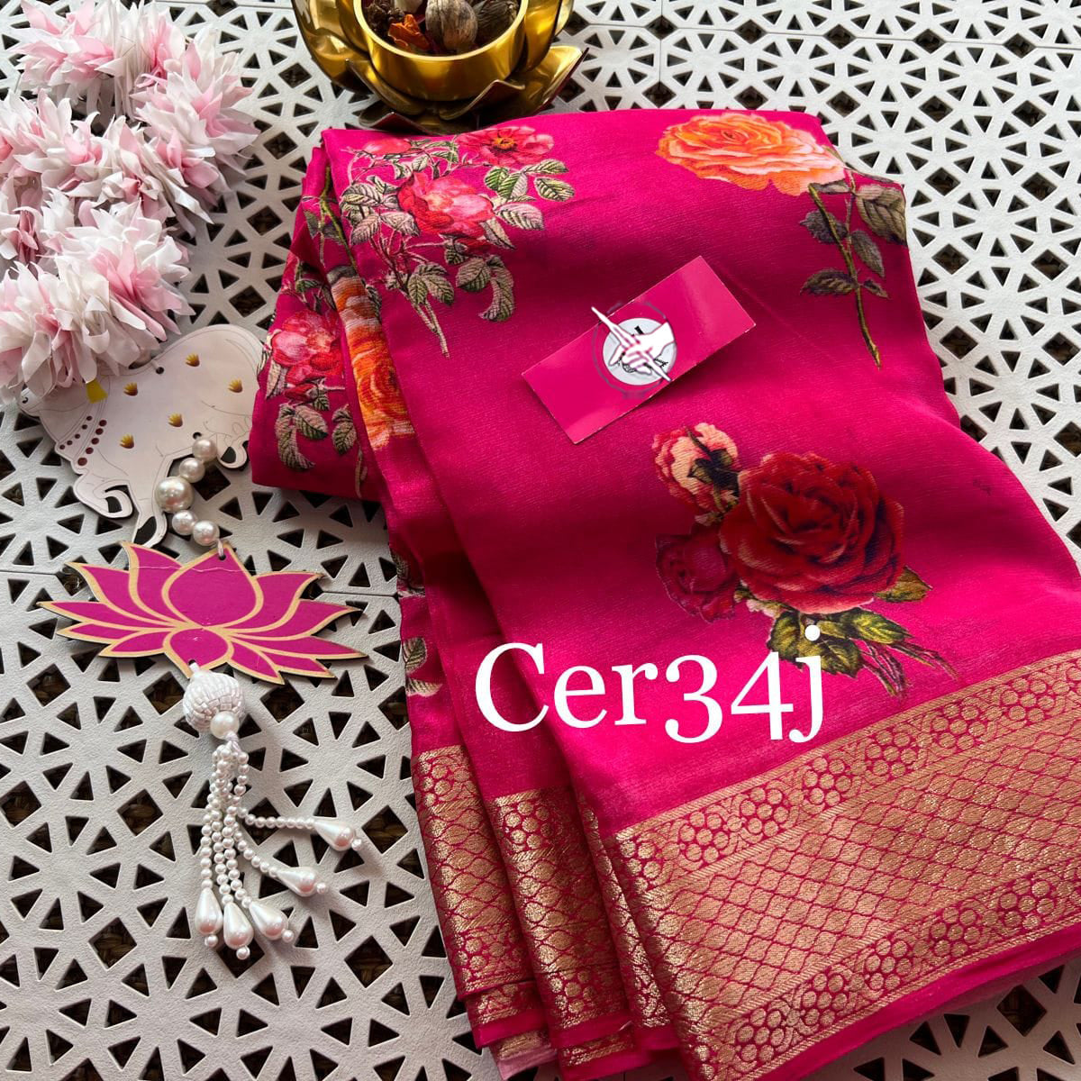 Pink exquisite beauty of Kalamkari weaving printed saree.