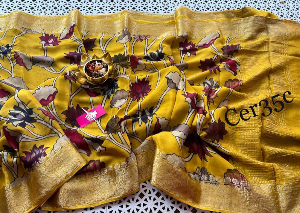Graceful Yellow Daily Wear Soft Silk Saree With Digital Prints And Ethnic Charm