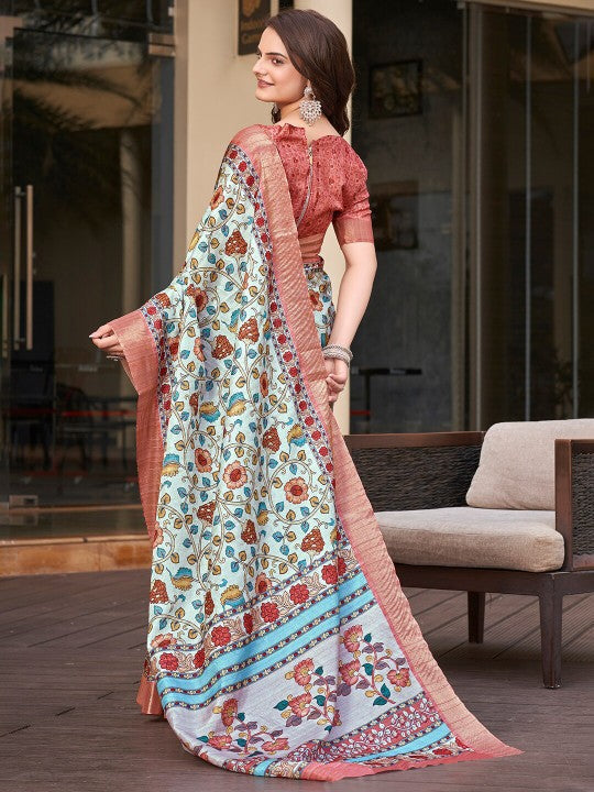 Brown Ceremony Saree Pure Soft Art Silk Pattu Print With Handloom Work