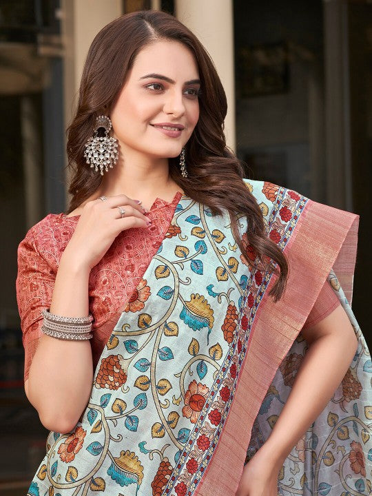 Brown Ceremony Saree Pure Soft Art Silk Pattu Print With Handloom Work