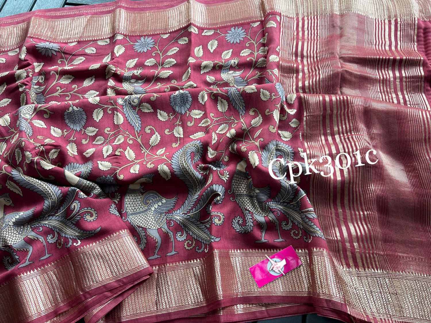 Modern Traditional Maroon Soft Silk Saree With Digital Print And Gold Zari Border