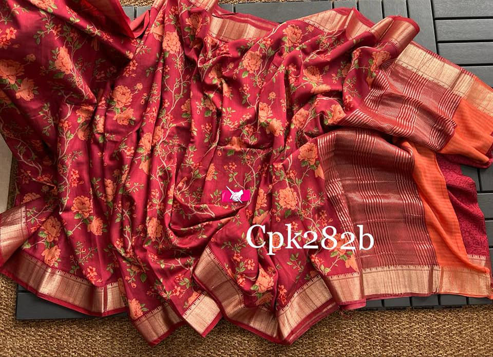 Stylish Maroon Digital Printed Soft Silk Saree With Ethnic Zari Border