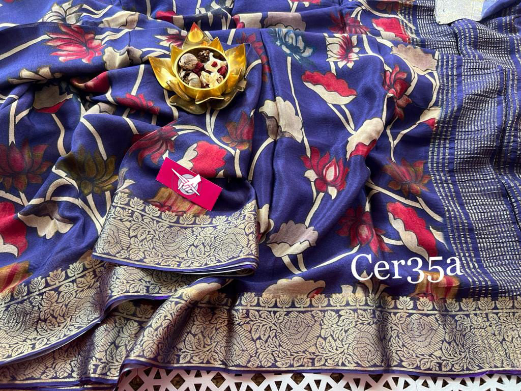 Stylish Blue Digital Print Soft Silk Saree For Casual And Workwear