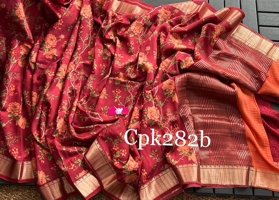 Stylish Maroon Digital Printed Soft Silk Saree With Ethnic Zari Border