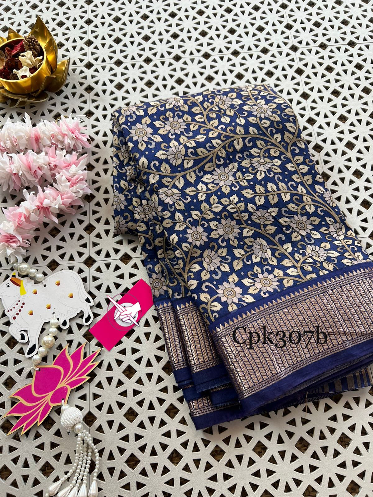 Pure Tussar Soft Silk Saree In Blue With Elegant Zari Borders