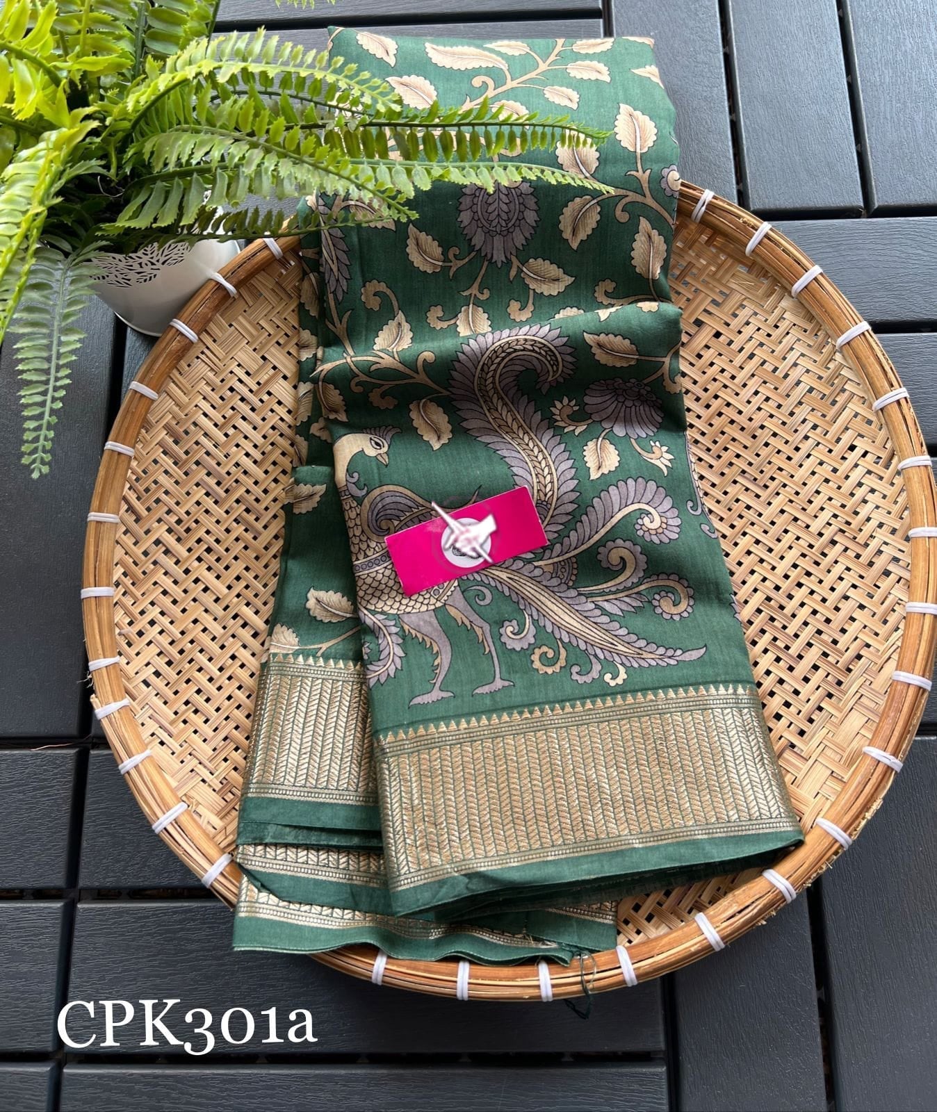 Green Kalamkari Digital Print Banarasi Binny Crape Silk Saree