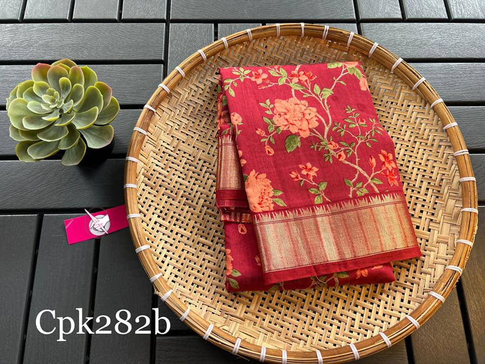 Stylish Maroon Digital Printed Soft Silk Saree With Ethnic Zari Border