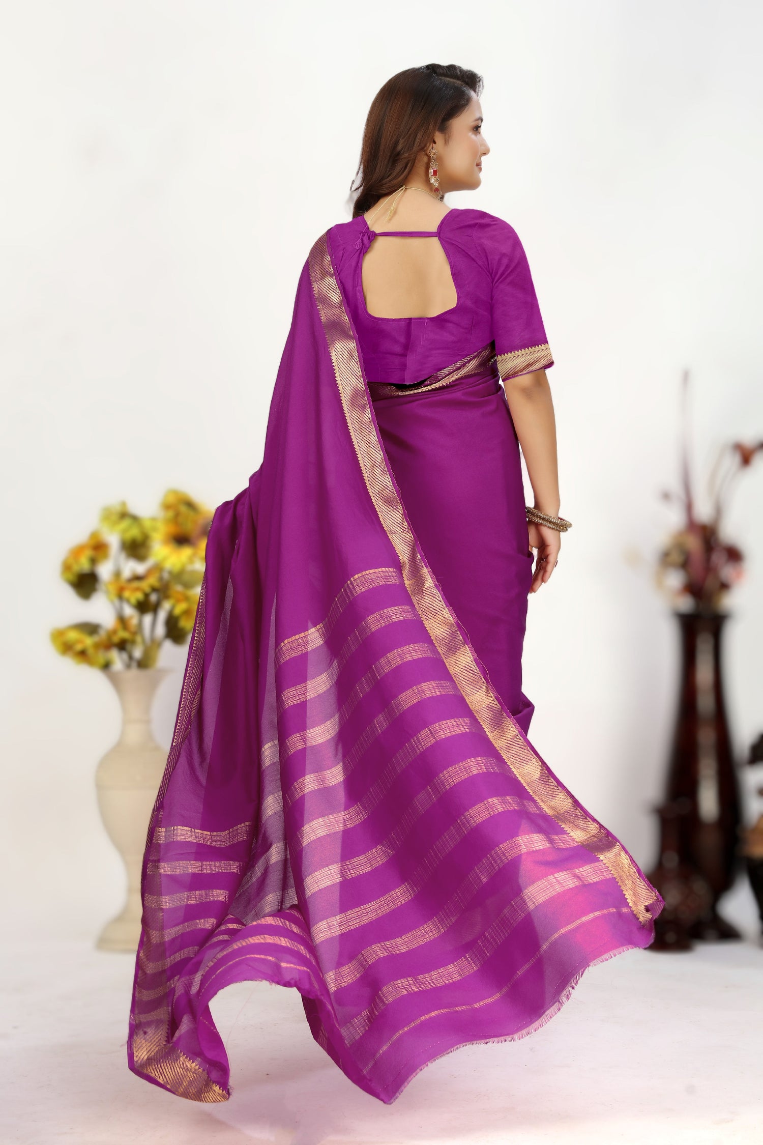 Authentic Mysore Crepe Silk Plain Saree With Classy Appeal
